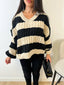 Pull manche ballon beige et noir