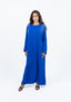Abaya bleu électrique avec incrustations aux épaules.