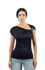 Top noir à manche asymétrique avec détail à l'épaule