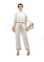 Ensemble veste-pantalon d'été avec motifs couleur camel.