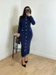 Robe longue a bouton bleu marine