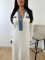 Robe blanche en maille col en jeans