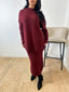 Ensemble pull mi long et jupe bordeau