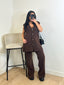 Ensemble veste sans manche et pantalon en laine chocolat