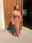 Robe longue en lin ceinturée marron